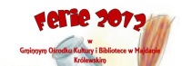                 Gminny Ośrodek Kultury i Biblioteka serdecznie zapraszają dzieci na zorganizowane zajęcia w okresie ferii szkolnych. Od poniedziałku do piątku w godzinach 11.00 – 14.00 zapewniamy różnorodne zajęcia oraz wyjazdy do centrum zabaw...